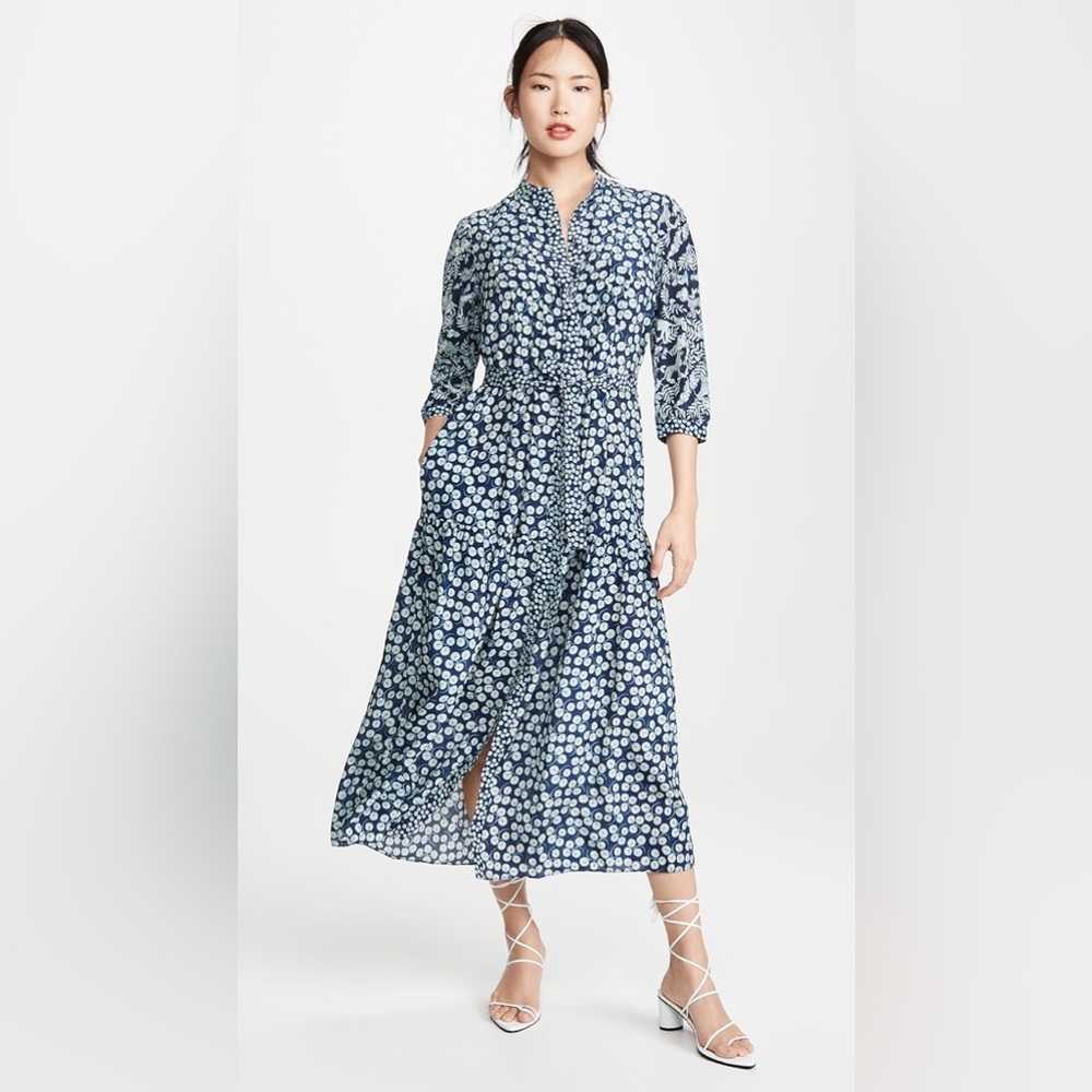 Women's blue Remi-C Print Silk Crepe De Chine Midi Shirtdress